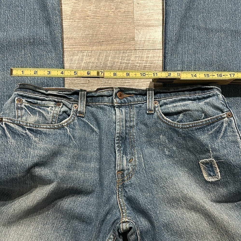 Levis R tab patched distressed Low Boot Cut 527 jeans size 33x32” - Picture 5 of 12